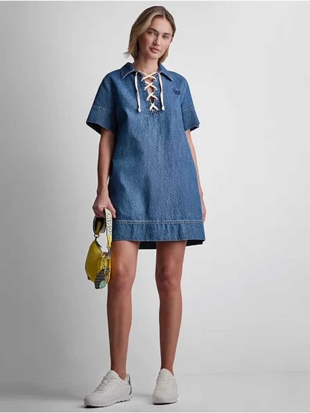 DKNY Jeans Women's Short-Sleeve Lace Up Shift Dress